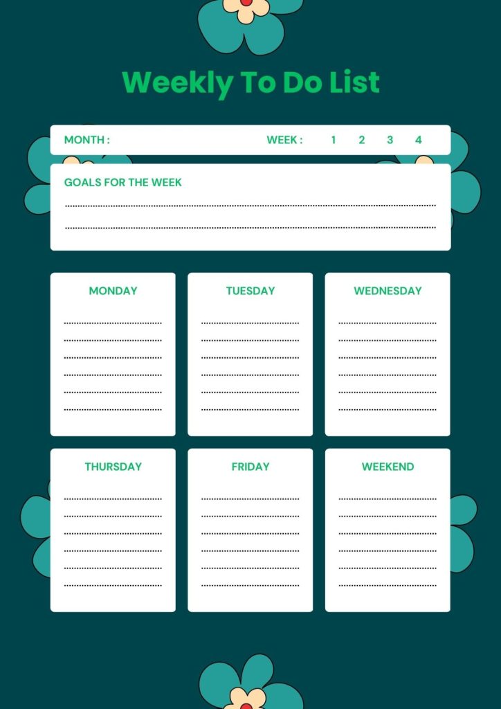 Green White Floral Weekly To Do List Planner