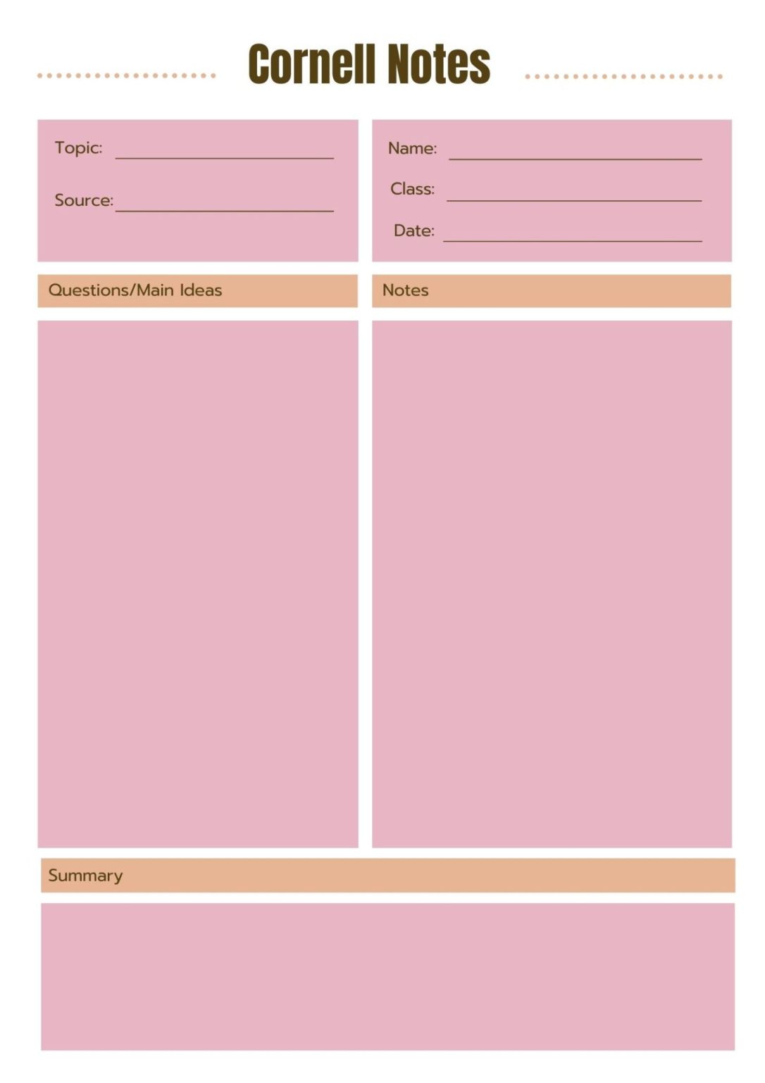 Printable Cornell Notes Templates | Free 40 Download