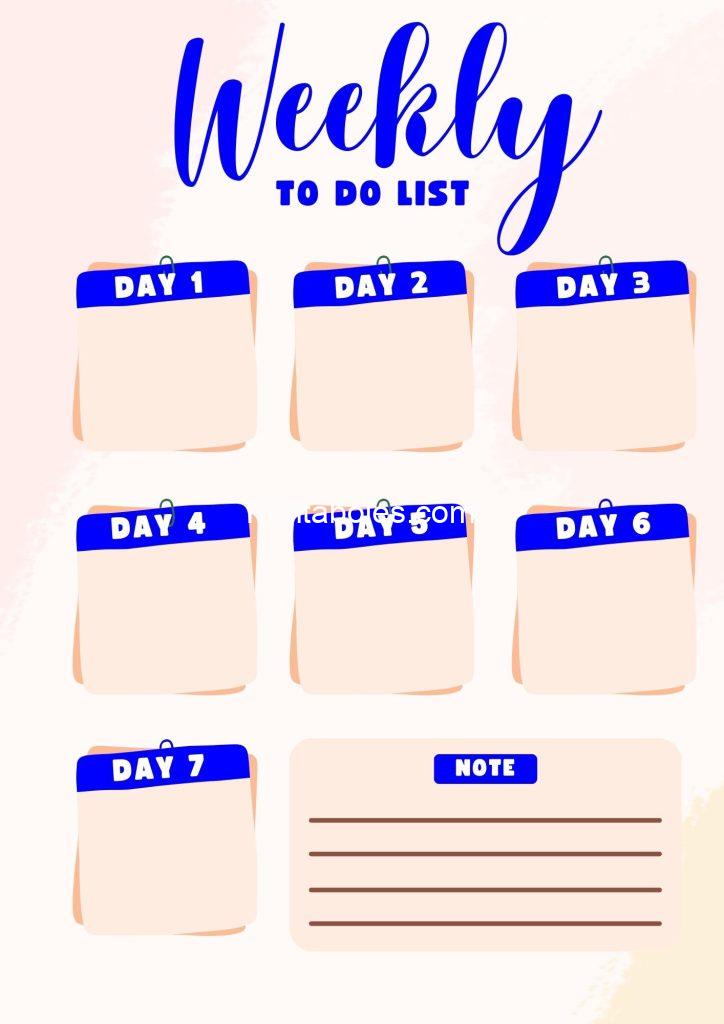 Pink Blue Cute Weekly To Do List A4 Document