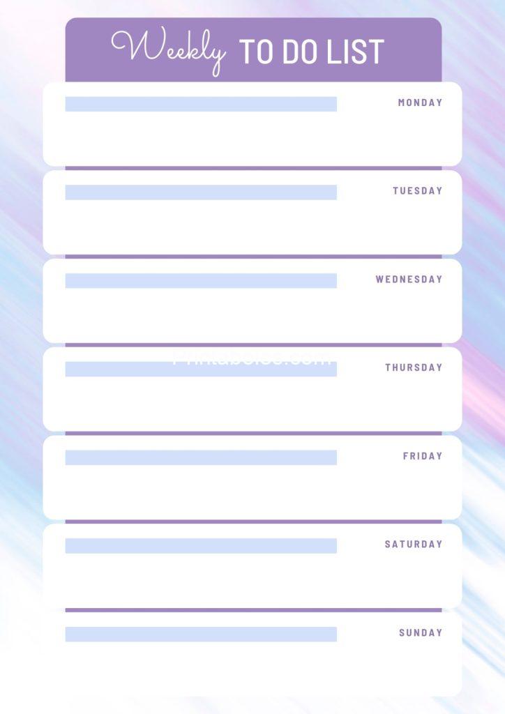 Pink Blue Purple Girly Simple Weekly To Do List Worksheet