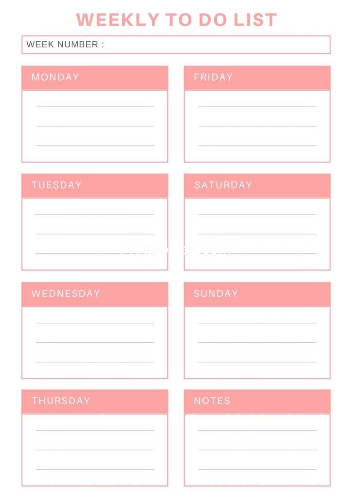 Pink Minimalistic Weekly To Do List