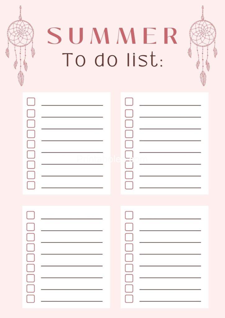 Pink Summer Minimalist Checklist