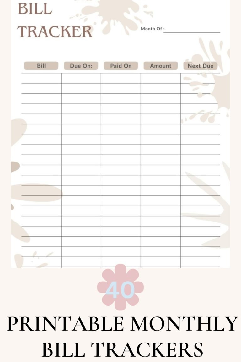 Printable Monthly Bill Trackers