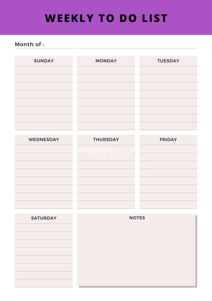 Purple Minimalist Weekly To Do List