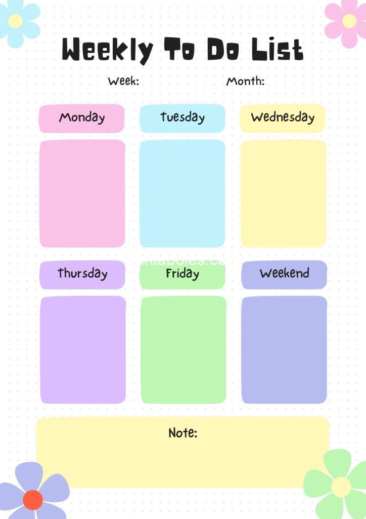 Rainbow Creative Weekly to do list