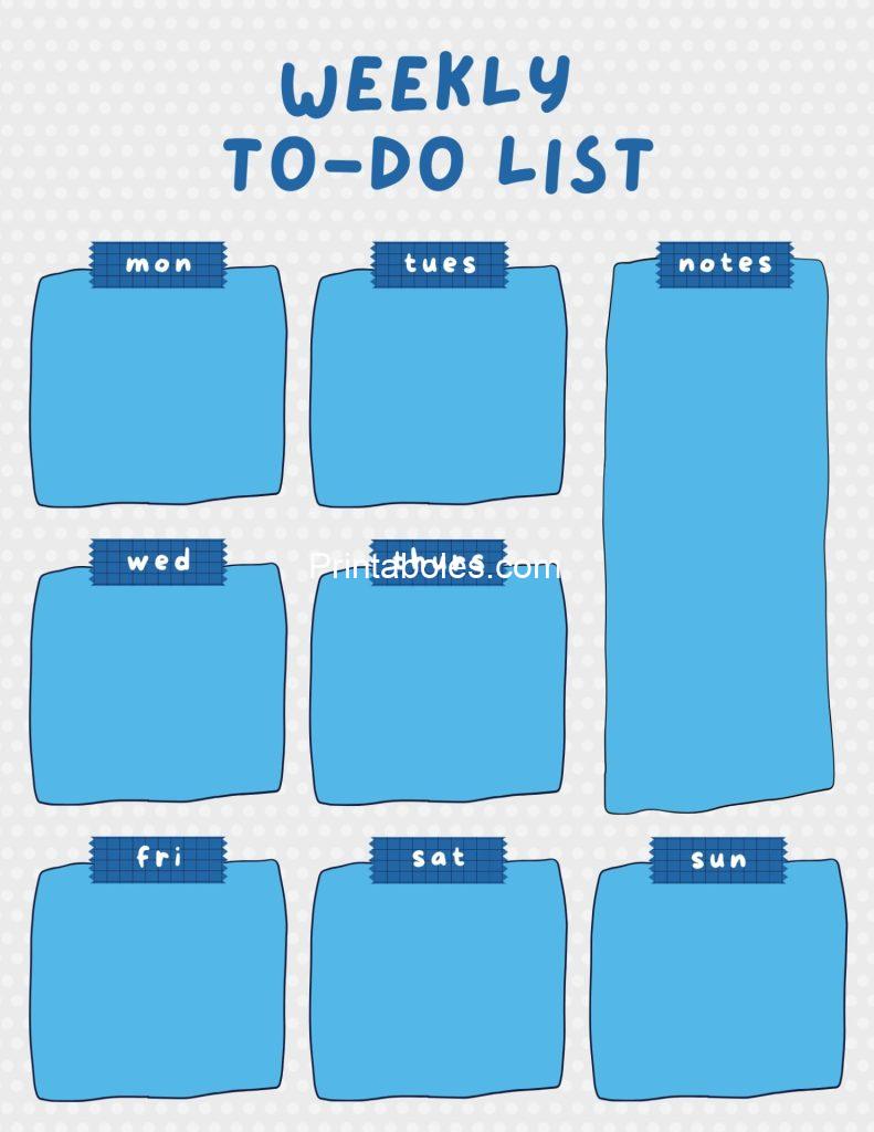Shades Of Blue Cute Weekly To-Do List