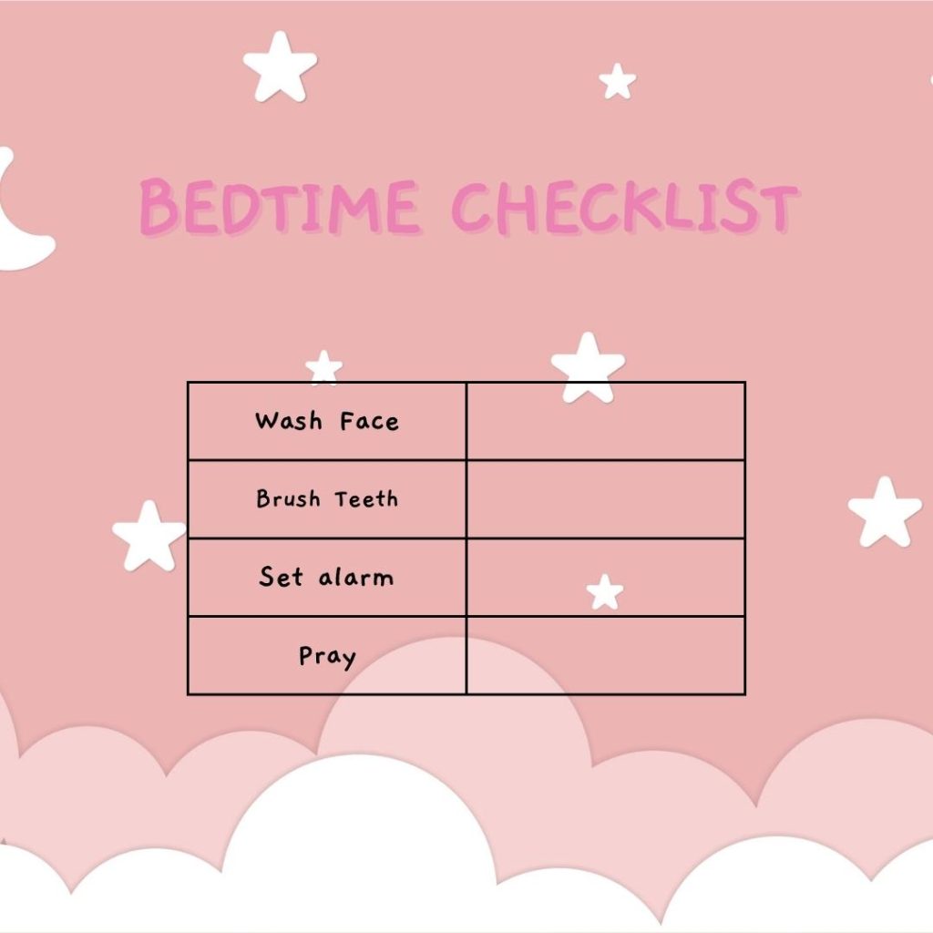 Simple Pink Bedtime checklist
