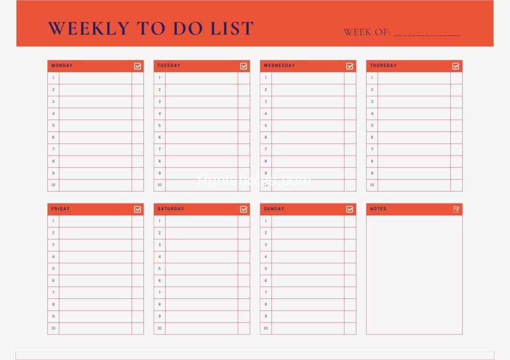 Weekly to do list Landscape