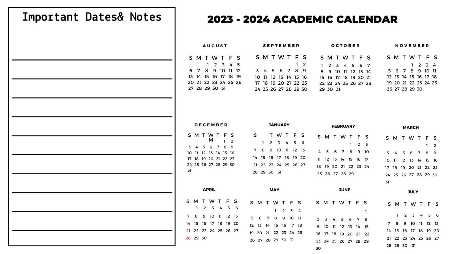 40 Printable 20232024 Academic Calendars Printaboles