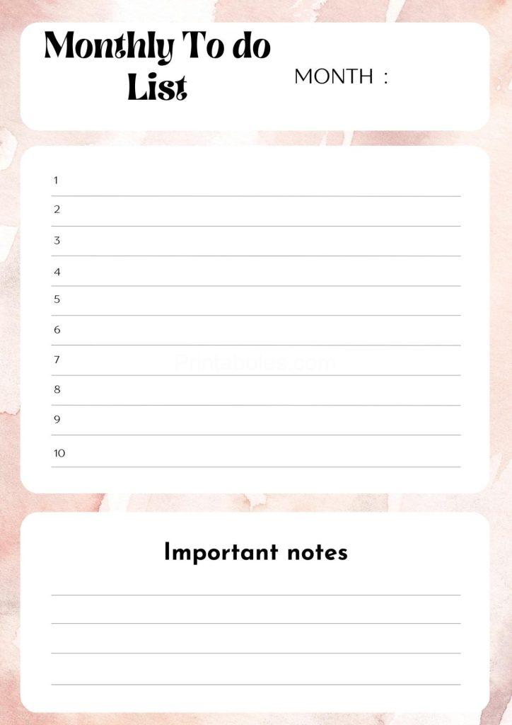 White and Peach Monthly To Do List