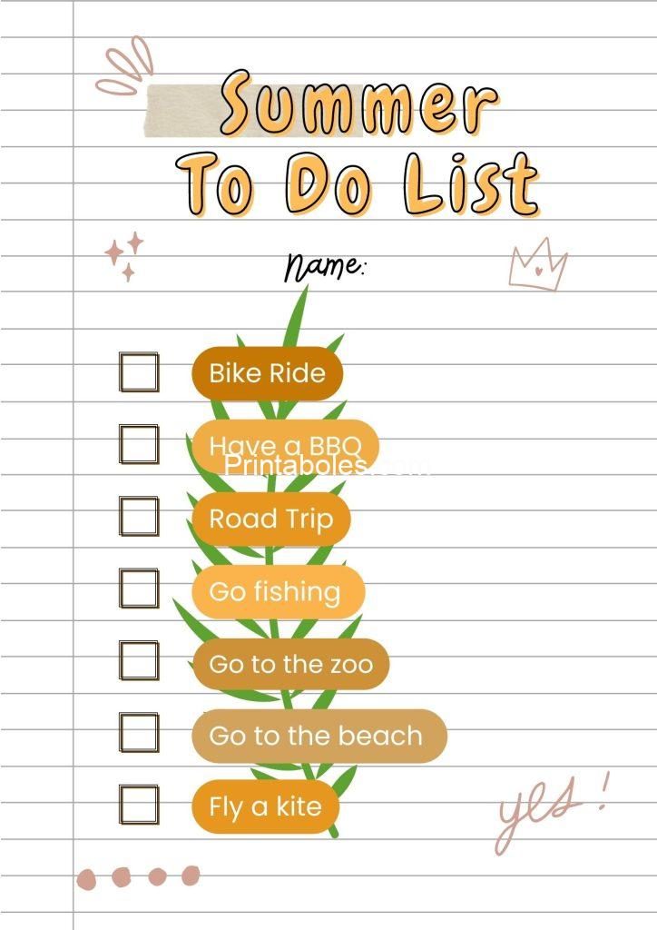 White paper creative printable summer bucket list