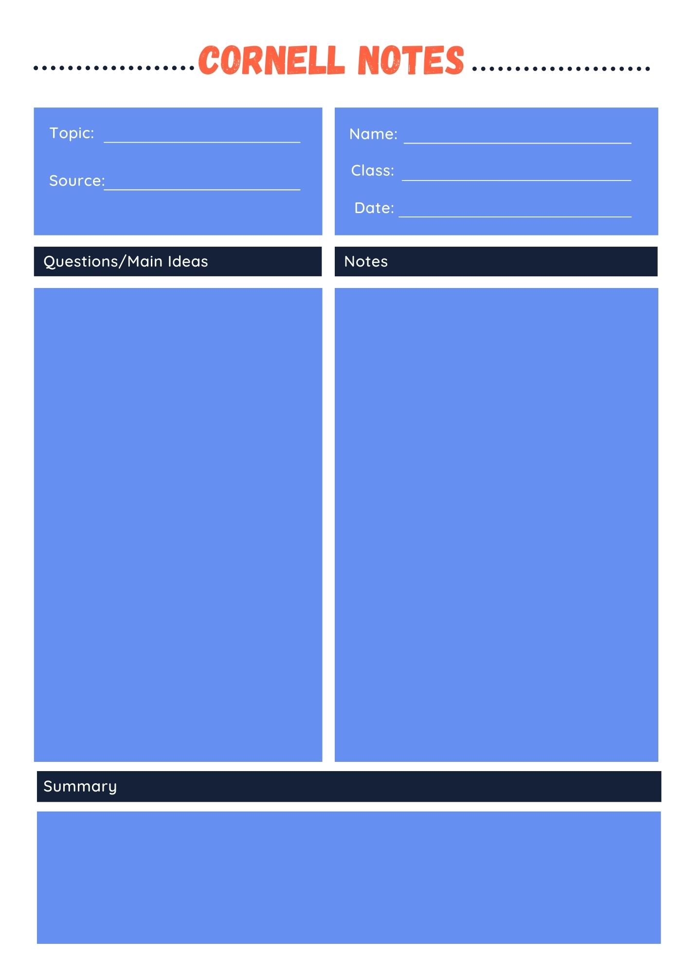 Printable Cornell Notes Templates | Free 40 Download