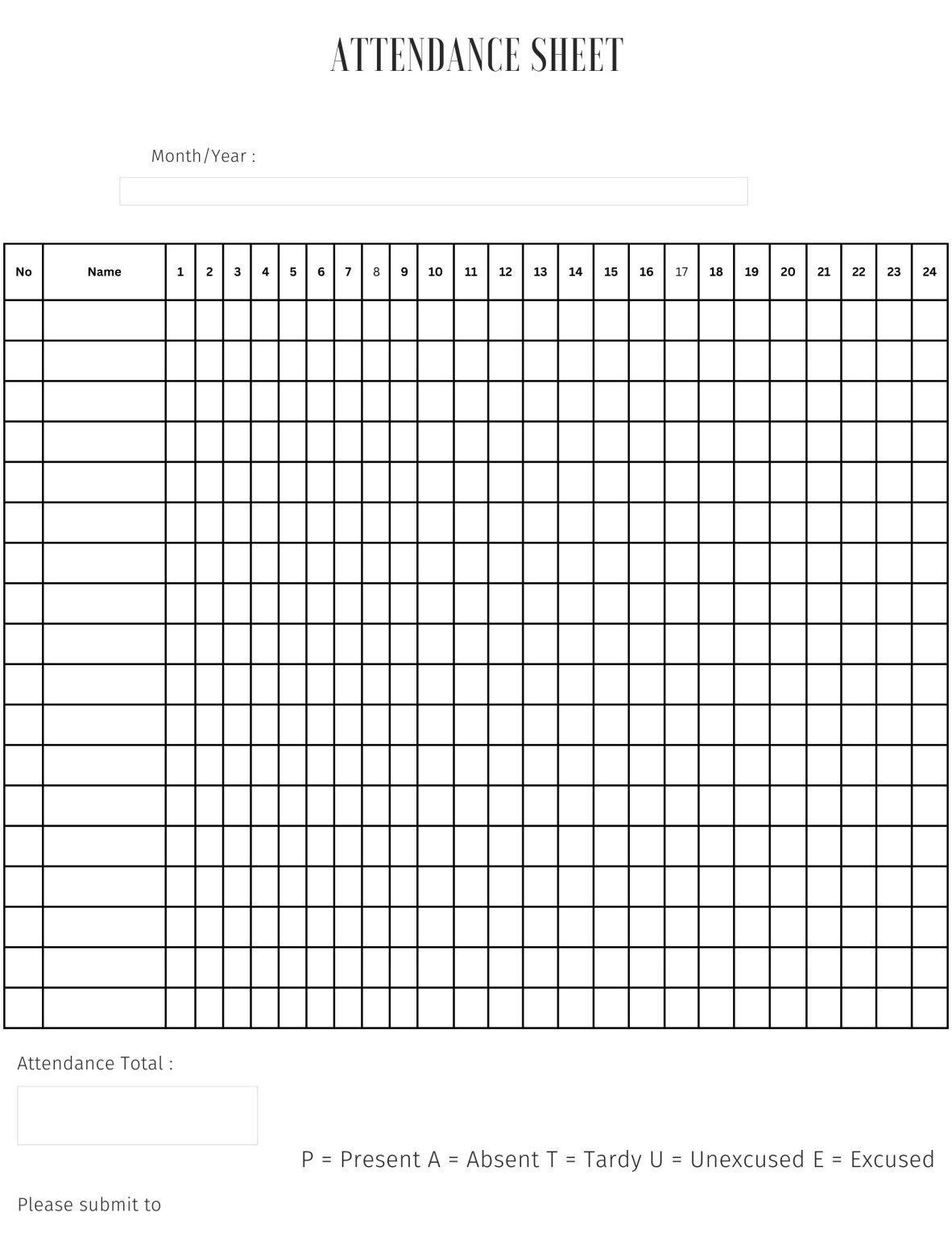 40 Free Printable Attendance Sheets - Printaboles