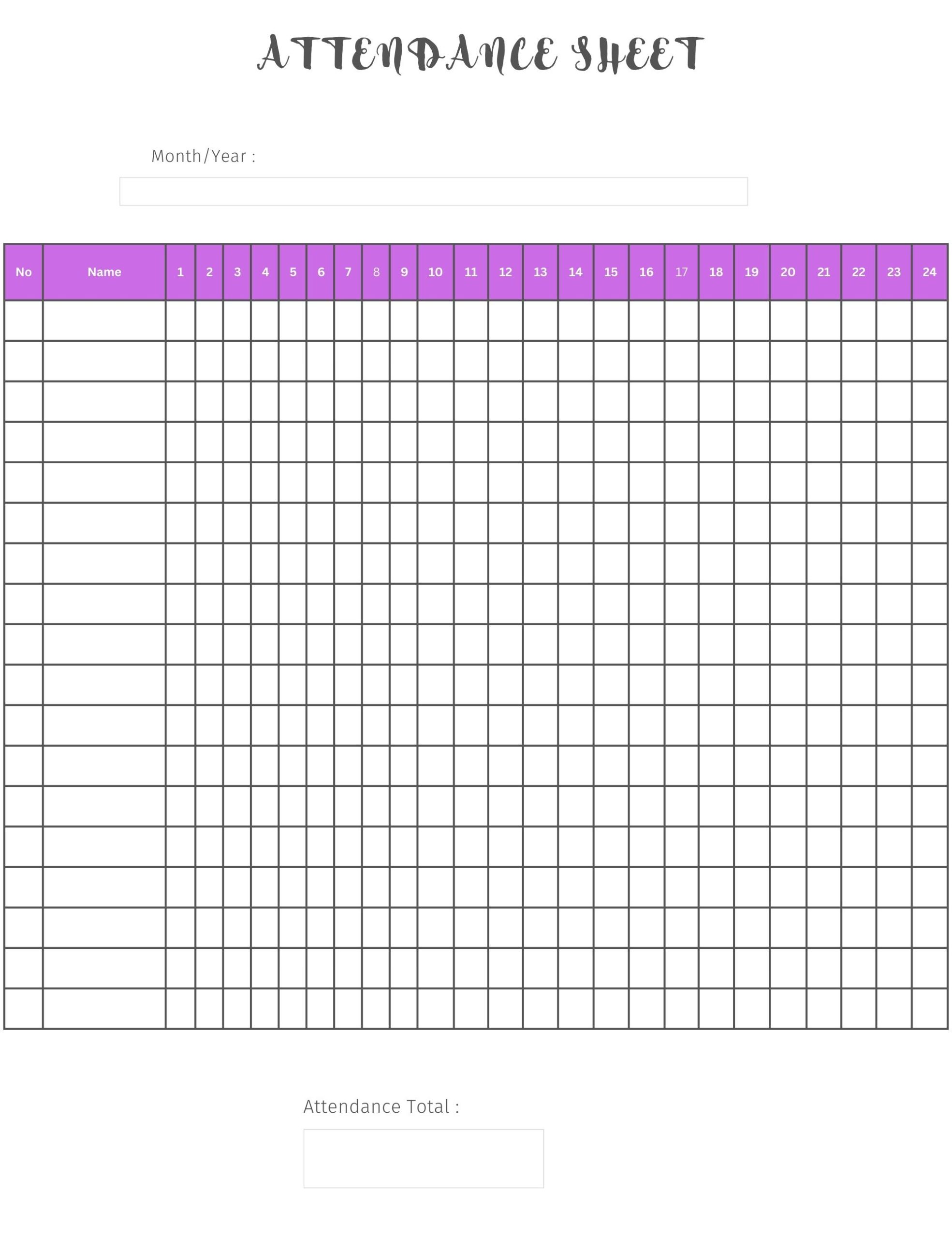 40 Free Printable Attendance Sheets - Printaboles