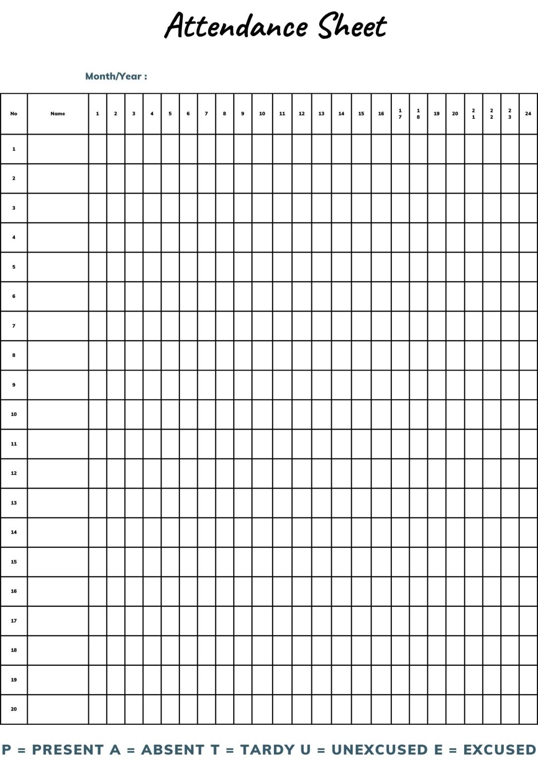 40 Free Printable Attendance Sheets Printaboles 2044