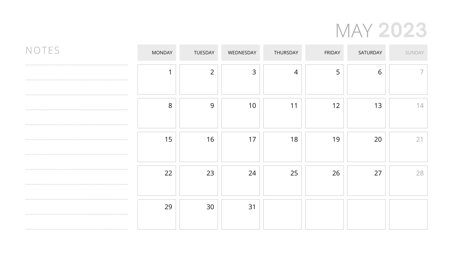 40 May 2023 Printable Calendars - Black And White Minimalistic May 2023 Monthly Calendar 