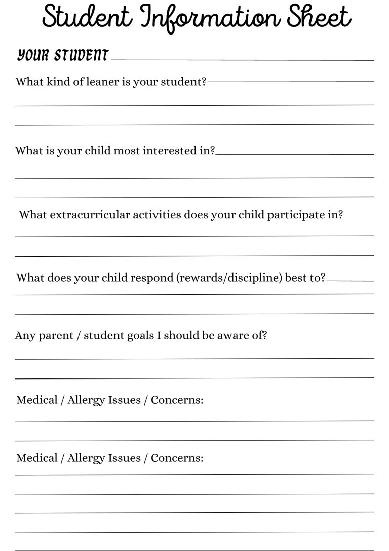 40 Free Printable Student Information - STUDENT INFORMATION SHEET 3 768x1086 