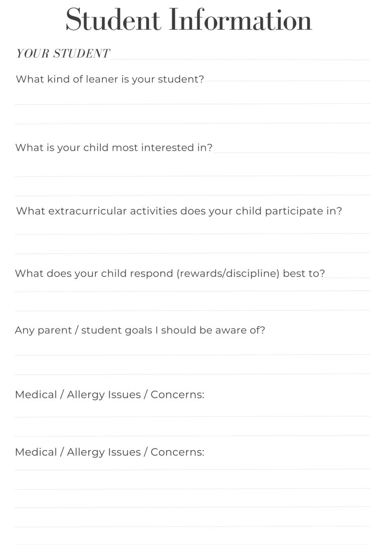 40 Free Printable Student Information Sheets Printaboles
