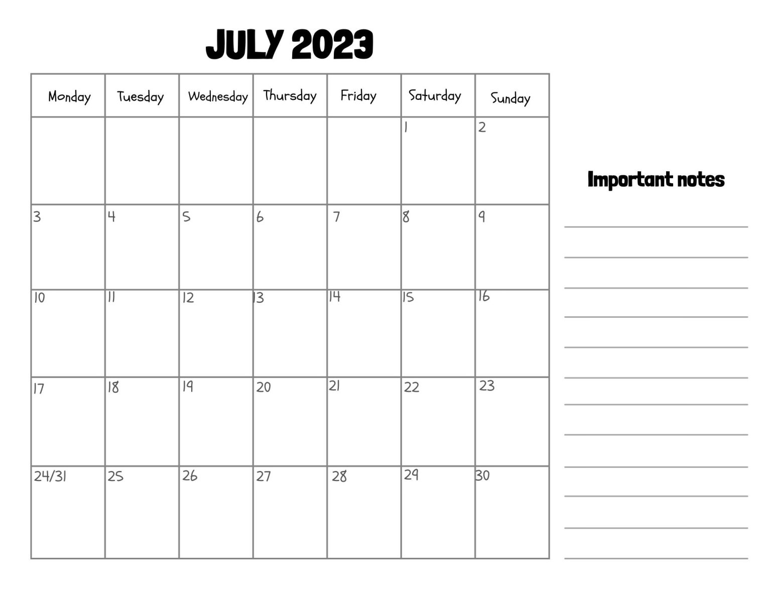 40 July 2023 Printable Calendars - Printaboles