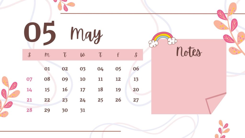 Soft Pink Quirky Floral Boho May 2023 Calendar