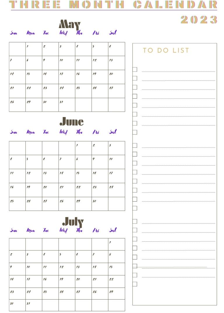2023 Free Printable Three Month Calendars - Printaboles