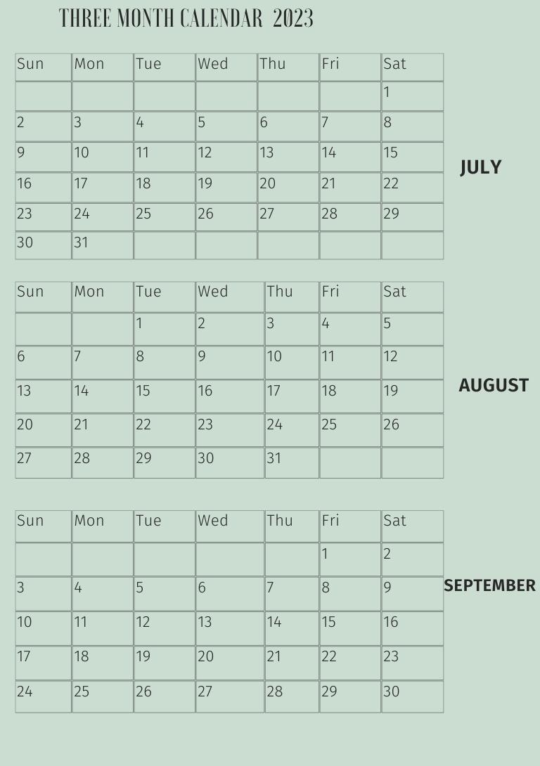 2023 Free Printable Three Month Calendars - Printaboles