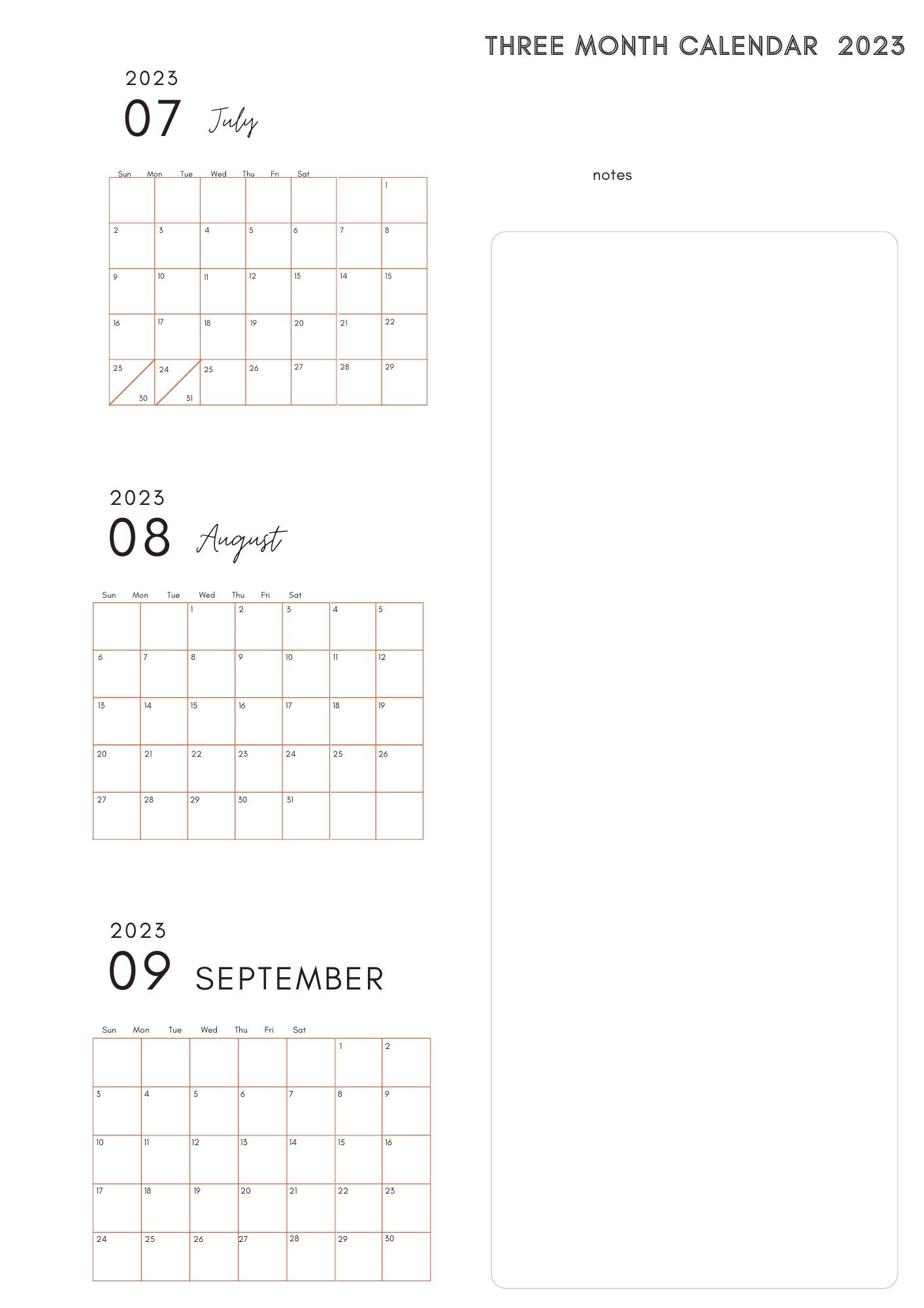 2023 Free Printable Three Month Calendars - Printaboles