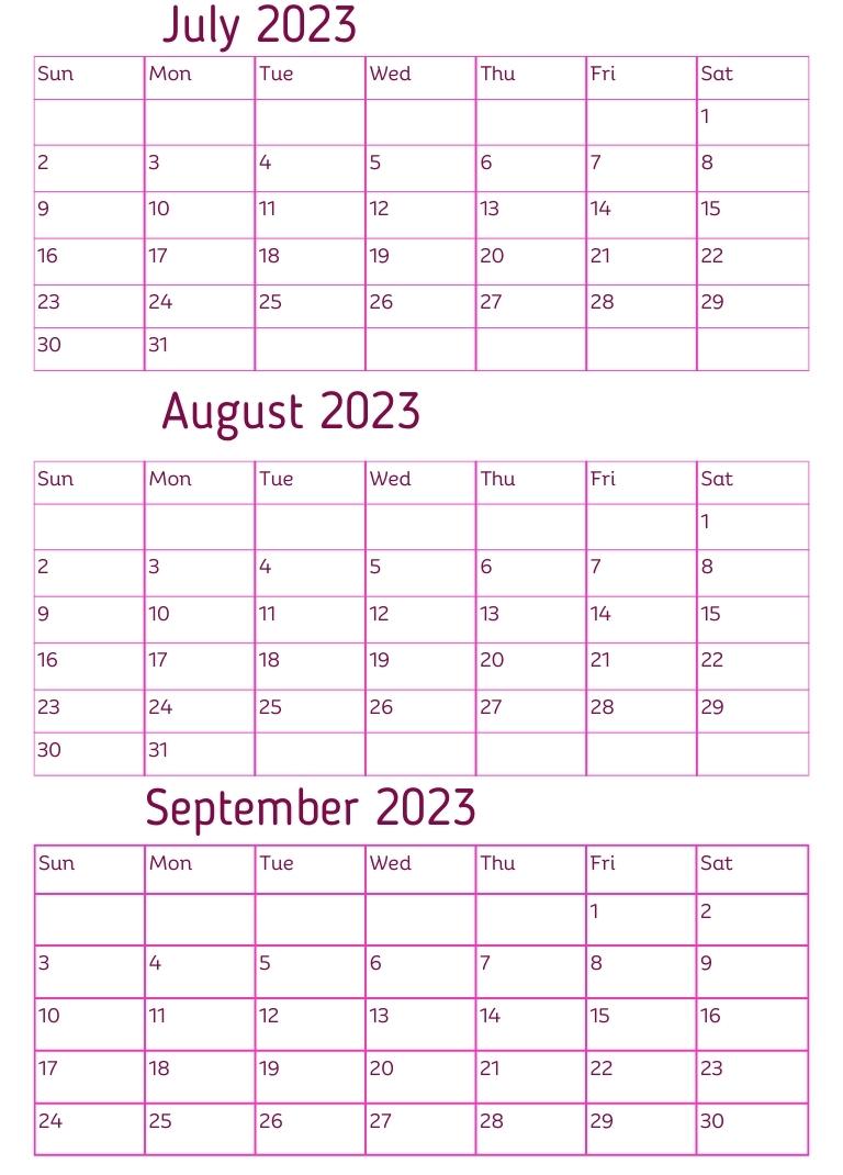 2023 Free Printable Three Month Calendars - Printaboles