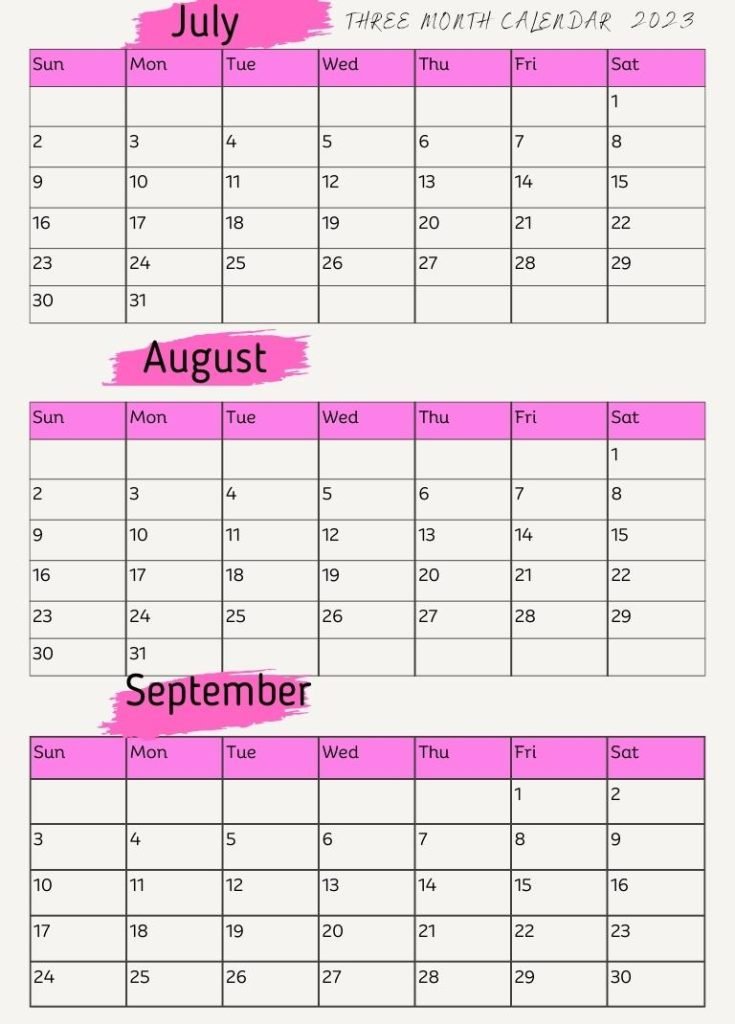 2023 Free Printable Three Month Calendars - Printaboles