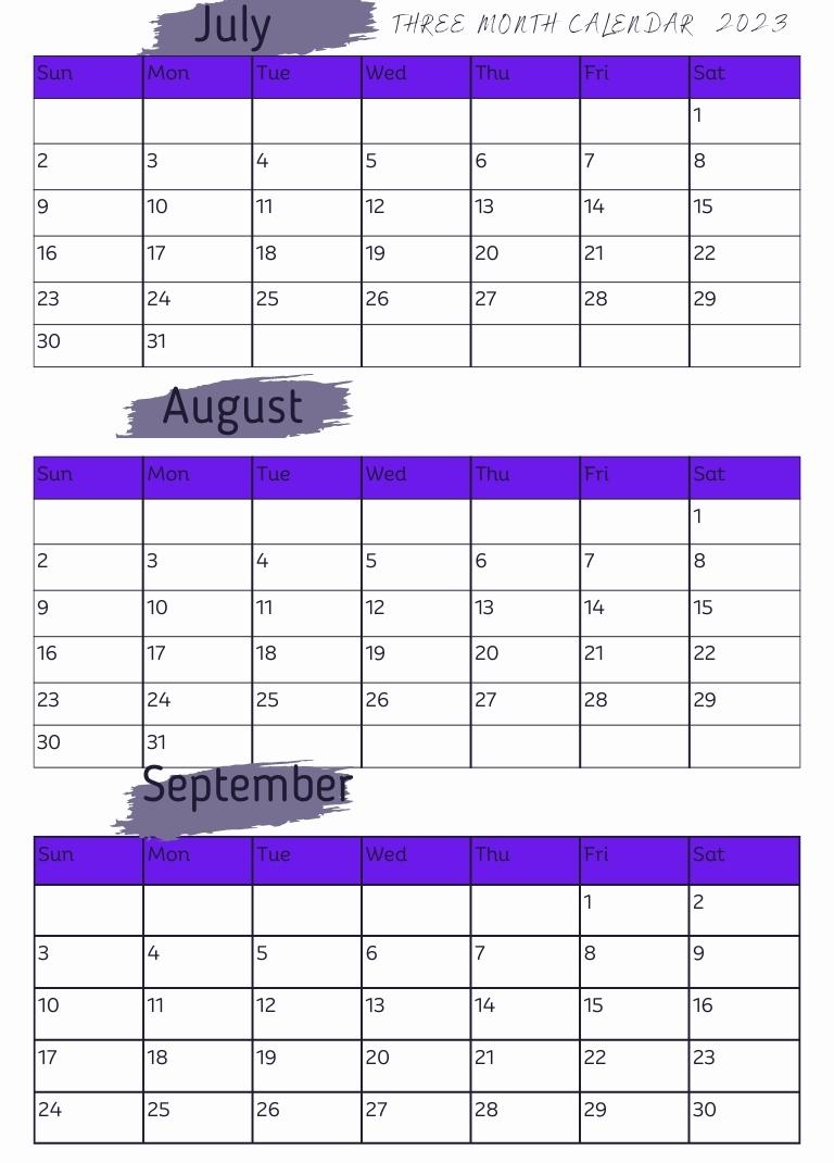 2023 Free Printable Three Month Calendars - Printaboles