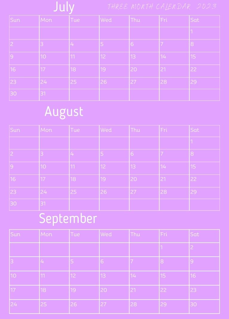 2023 Free Printable Three Month Calendars Printaboles