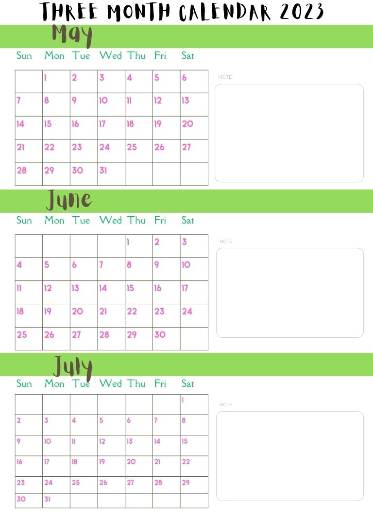 2023 Free Printable Three Month - Three Month Calendar 2023 5