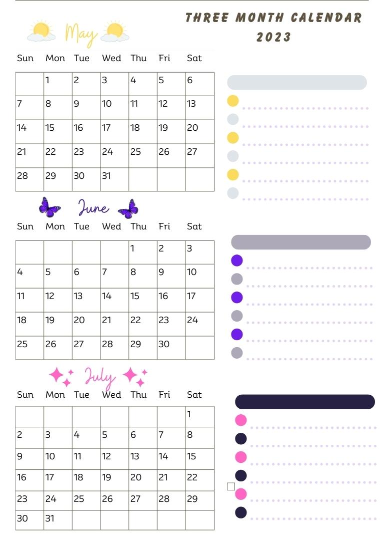 2023 Free Printable Three Month Calendars - Printaboles