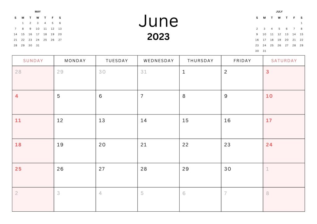 White Simple Minimalist 2023 June Calendar 